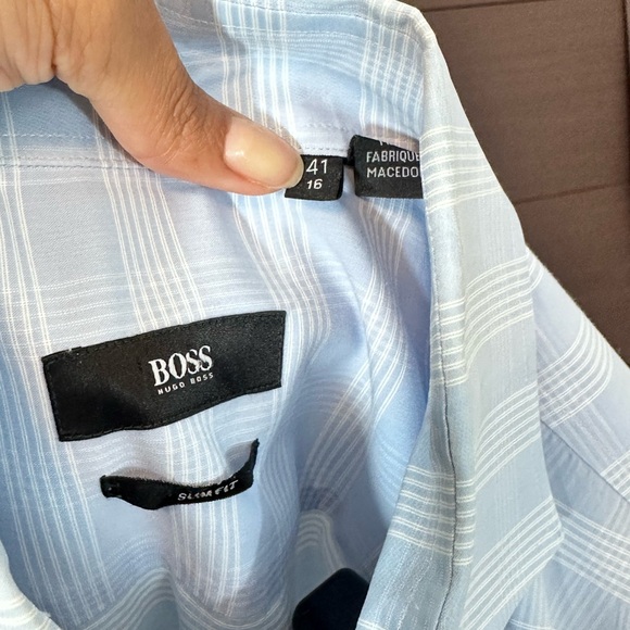 Boss Light Blue Checkered Dress Shirt - Picture 6 of 8